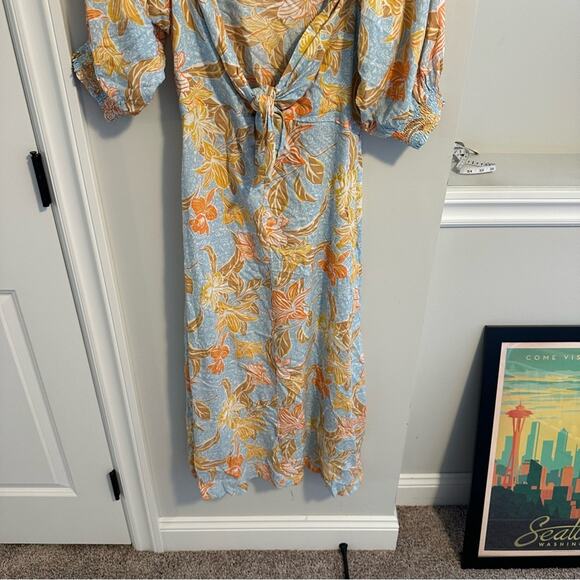 Roxy Blue Orange Floral Long Sleeve Maxi Dress Medium - Picture 9 of 11